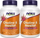 NOW 补充品,Choline & Inositol 500 mg,健康神经传导*,神经系统健康*,100 Capsules(包2)