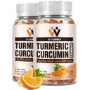 Turmeric Curcumin Gummys 配有 Ginger & Black Pepper 提取器 - 2 Pack Tumic Gummy 止痛性炎联合体重健康支持补充剂 - Vegan, Organic, Gelatin-Free - 供成人和儿童使用