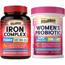 女性和男性的铁补品,配有维生素C,B6,B12和Folate+Vitalibre 女性的抗生素100亿 CPU,15 Strains,w/Prebiotic,Cranberry,维生素B6和VC,