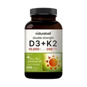NatureBell 维生素双强 D3 + K2-240 软胶 - 10,000 IU 维生素 D 和 200mcg K2 - Bone 强力, Immune 函数和钙吸收支持 * - 椰油注入