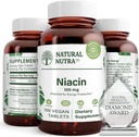 Natural Nutra Niacin 能源补充剂,帮助维持体脂肪,改进文摘,促进皮肤健康,靴子能量和脑功能,非GMO,无葡萄糖,100毫克,100片(包2)