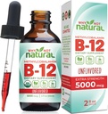 天然有机维生素B12 液体 - 副语言超强 60 x 5000 mcg 甲基Cobalamin Drops, Vegan, 最大化吸收和能量