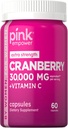 PINK Cranberry Pills for Women + 60 Capsules + 维生素 C + 非GMO & Gluten 免费提取补充 + 支持尿道切除术健康