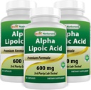 最佳天然物Alpha Lipoic Acid 600 mg 60 Capsules - ALA 强抗氧化剂(60 Counter of 3)