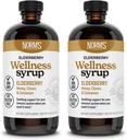 Norm's Farms Wellness Black Elderberry Syrup with Honey, Cinnamon & Cloves - 在美国制造,天然免疫支持,无酒精或填充剂,无葡萄糖,非GMO,Vegan,纯老莓 Syrup - 2PK 8 Oz