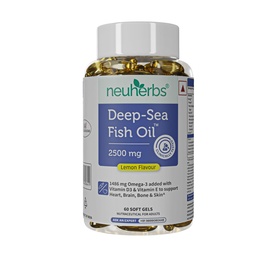Neuherbs深海鱼油(60软胶) Omega 3 补充三强 2500 Mg 用于肌肉,关节,心脏和认知支持 QQ No Fishy Burps with Lemon Flavour for Men and Women QQ (Pack of 1).
