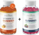 自然生物科学 糖无维生素 D3 K2 Gummys 5000 IU & Zinc Gummys 50 mg, 超强, 免疫支持, 骨质健康, 心脏健康, 皮肤支持, 60 Gummy 维生素