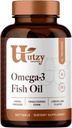 Utzy Naturals Omega-3 鱼油 | 800 mg Omega-3 | 与环保局和DHA | 天然柠檬火焰 | 60 软胶