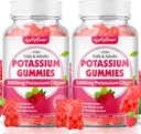 软熊Potasium Citrate 1000mg Gummys – 用于肌肉支持和电解平衡的高吸收性Potasium Gummys – 用于妇女和成年人的Potasium 补充, Vegan, Raspberry Flavor (120 计)
