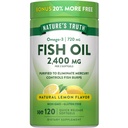 自然真鱼油 2400mg → 120 快速释放软胶 → 720 mg Omega 3 → Burpless Lemon Flavor Pills → Non-GMO & Gluten Free Suppless