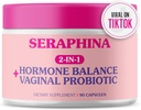 Seraphina 阴道避孕药 2-in-1 妇女+荷尔蒙平衡 - 90 Capsules 完全女性护理, PMS & Urinary Tract Health, Prebiotic Blend, 10亿CFU, 6 Strains (90 ack of 1)