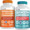 21-in-1 Berberine 补充品有锡兰锡桂铬,Bitter Melon 和 Green Tea Excert (120 cm) & 28-in-1 Quercetin 配有 Bromelain 补充品用于免疫防御支持 (120 cm)