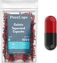 纯Caps USA - 空 Gelatin Capsules 尺寸 0| 1000 分离药丸 黑色/红色| 非GMO 认证 | SLS, Gluten, 防腐自由
