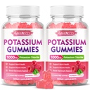 2 Pack Potassium Gummys, 成人用氯化钾1000mg, 无糖钾补充 Gummys 支持女性和男性用电解质平衡和腿板, Raspberry Flavor, 120 Count