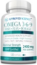 批准科学 Omega 3-6-9-2400mg Daily Blend of Fish, Flaxseed, 以及含有维生素E的Borage油 - 健康支持 - 非GMO,无汞 - 120软胶 - 2个月供应