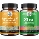 纯Quercetin与布洛梅兰补充剂+500mg Capsules 用于免疫支持和呼吸和锌50mg - 增强毛皮和钉子 - 方便成年人吞咽的锅式日片