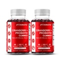 维生素2 Pack Vegan Cranberry Gummys配有D-Mannose、Probiotic & Vitamin C 女性尿道切除术健康-25000毫克