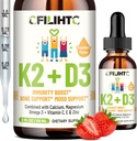 儿童维生素D3 K2 滴液 - Omega 3,维生素E,钙,镁和锌更好吸收 - 液体 MK7 1000 IU D3 健康骨骼,牙齿和心脏支持 - 非GMO, 2 Fl Oz
