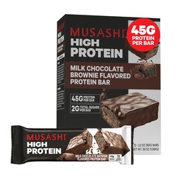 MUSASHI 高蛋白棒,45g蛋白,2g 总糖,牛奶巧克力 布朗尼,后工作 和蛋白质 Snack On The Go, 12 pack 3,2oz(90g) 巴斯