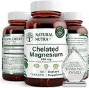 Natural Nutra Chelated Magnesium Oxide 250 mg - 强骨、心脏健康、能量靴、无胶囊、无胶囊、无胶囊、无胶囊90块(3个包装)在BPA-无胶囊中的高吸收量