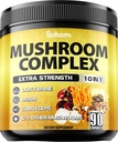 Satoomi 10in1 蘑菇增殖综合体 - Lions Mane, Cordyceps, Reishi, Chaga 和 6 More - 记忆和焦点的大脑增殖 - 90 计数 - 3个月供应