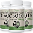 Liposomal CoQ10 800mg Ubiquinol Softgel, Max 吸收 Ubiquinol Coenzyme Q10, Ubiquinol CoQ10 抗氧化剂补充剂,心脏功能与能源生产,纯 CoQ10 800mg, 180 Vegan Softgels