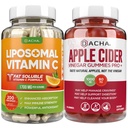 终极Imune boost Bundle - Liposomal Vitamin C & Apple Vider Vinegar Gummys, Detox and Cleanse, 重量损失支持 ACV 与母亲,胃部友好,高吸附性强 Ascorbyl Palmitate