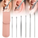 Ear Cleader, 2024 新无锡钢 360°螺旋耳机清洁工具集,配有PU Leather Case, Ear Cleaning Kit, 家庭创意便携式耳机清洁工具箱 男女(E Type*1)