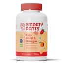 SmartyPants Kids Multifitamin Gummys:Omega 3 Fish Oil (EPA/DHA),维生素D3,C,维生素B12,B6,A,K & Zinc for Immune Support,Biotin,Gluten Free,Tree Flavors,120 Count (30天供应量)