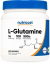 营养成本 L-Glutamine 粉末(500格拉姆) 无味 - Gluten Free & Non-GMO, 100 services