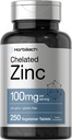 Horbäach Chelated Zinc 补充100mg → 250平板电脑 → 高概率和高级吸收 → 蔬菜、非GMO、Gluten Free