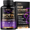 NUTRAHARMONY Biotin → 柯拉根 → Hyaluronic Acid → Keratin - 支持正常的发型生长周期 - 皮肤和钉子 - 25000mcg 维生素 B1, B2, B3, B6 & B7 - 面向女性和男性 - 在美国制造 → 60 capsules
