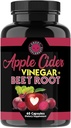 Angry 补充 Apple Cider Vinegar + Beet Root Power Capsules,纯ACV Beetroot 1000mg 单服务,男女消化健康(60cm,1-月供应)
