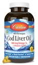 Carlson - Cod Liver Oil, 460 mg Omega-3s + 维生素 A & D3, Wild-Caught 挪威北极的Cod-Livers Oil, 可持续来源的北欧鱼油盖,柠檬,300软胶
