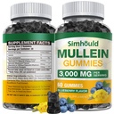 1 Pack Sugar Free 3000MG Mullein Gummys - 肺清洁剂, Mullein 叶片抽取补充呼吸剂,有机 Mullein Drops with Quercetin & Bromelain for Lung, 消化性健康和免疫