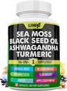 Wixar Sea Moss 3000mg 黑种子油 2000mg Ashwagandha 1000mg Turmeric 1000mg Bladderwrack 1000mg Burdock 1000mg & Vitamin C & D3 配有 长老莓 Dandelion 黄码头 氯柱体 ACV - 90 Capsules
