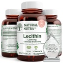 Natural Nutra Soy Lecithin 1200 mg 饮食补充剂 - 大脑功能,肝脏健康,改善蛋白质健康,促动补充剂 - 糖无脂,BPA无脂,可回收玻璃瓶中的200个软胶