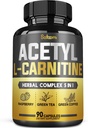 5in1 乙酰L-Carnitine Complex Capsules - 2600mg Daily - 身体,大脑和免疫健康支持 - Alpha Lipoic Acid, Green Tea, Green Coffee Bean & Raspberry Ketones - 90 Counts for 3个月