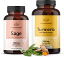 HERBAMA Sage and Turmeric Kit - 1 000 mg Sage Leaf & Turmeric Curcumin Capsules - Vegan,非GMO,无胶囊 - 2包