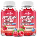 2 Pack Potassium Citrate Gummys, High Potassium Supplement Gummys 1200mg 支持腿板和肌肉健康, 成人和孩子的钾 Gummys, Vegan, Raspberry Flavor 120 Count