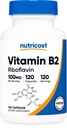 维生素B2(Riboflavin)100mg,120 Capsules - Gluten自由与非GMO