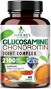 Glucosamine Chondroitin MSM 2100mg Complex - 与Turmeric & Boswellia,三强Glucosamine Supplements - 60 Capsules 为男女联合流动和舒适提供联合支助补编