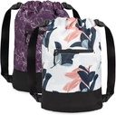 [2-Pack] Flex Cinch Drawstring Gym Bag for Women 配有图形设计 持久轻量级 Gym Cinch Bags 配有 Gym Bag,旅行和过夜