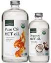 自然力量 有机纯C8 + 有机全谱 MCT 石油 — UDA有机、非转基因、100%纯椰子MCT — Keto、Paleo、Vegan和Kosher — 32 Oz和16 Oz Glass瓶