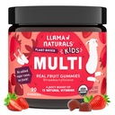 Llama Naturals Kids Multivitamin Gummys, Vegan, 有机与维生素D, C & K, 托德勒 Real Fruit Gummy Vitamins, Chewable Supplement, 全食品 多维特敏, 无添加糖蔗,草莓, 90 Ct