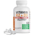 Bronson Vitamin K2(MK7) 配有 D3 外力补充 Bone 健康 非GMO 公式 10,000 IU & 120 mcg MK-7 容易吞咽 D K, 60 Capsules