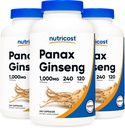 Panax Ginseng 1000mg, 240 Capsules, 3瓶 - 非转基因生物, Gluten Free, 120 服务