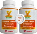 Invita Potassium Magnesium 补充(180 Capsules) 高吸附钾 镁复合体与分化和氯化物 - 支持心血管,肌肉和神经健康 - 非 GMO & Gluten Free