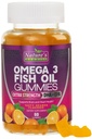 Omega 3 Fish Oil Gummys, 心脏健康 Omega 3 Gummy 配有高吸附性 DHA & EPA, 超强联合和大脑支持, 美味的橙花鱼油自然维生素 - 60 Gummys