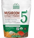 VIGOROUS MoUNPAS 有机蘑菇粉补充剂 - USDA认证,Lions Mane & Reishi 用于免疫支持,脑聚焦,Vegan,Mixes 即时咖啡和软糖(100g)